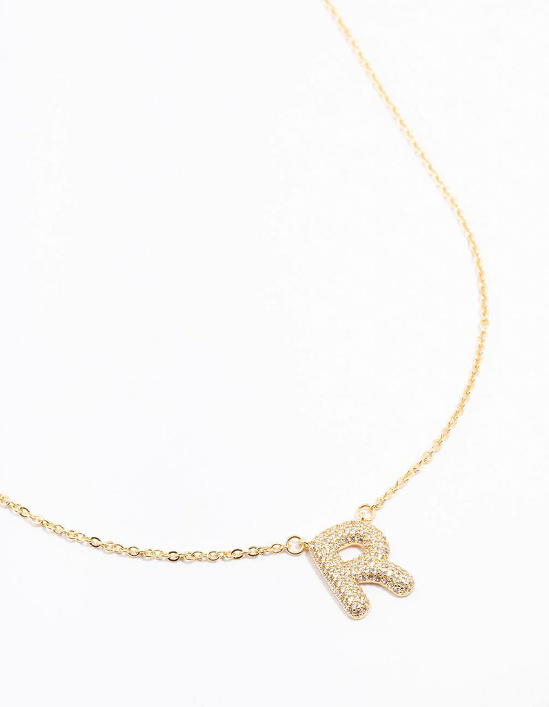 Gold Plated Pave Letter R Necklace