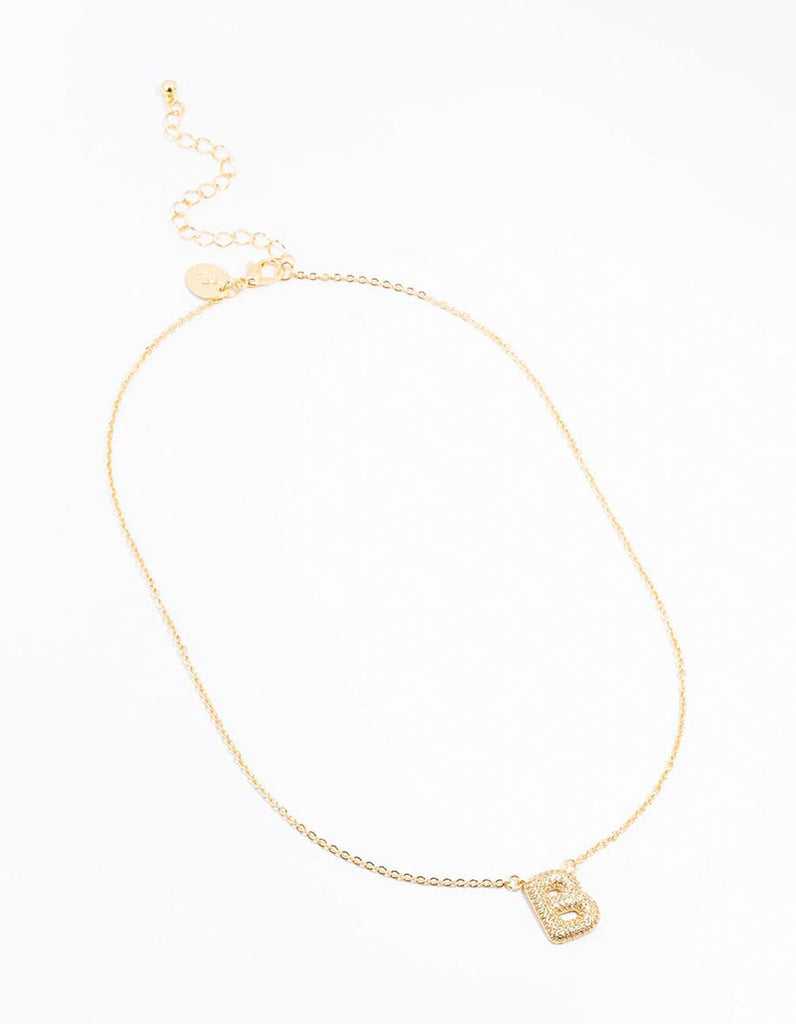 Gold Plated Pave Letter B Necklace