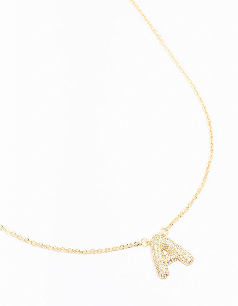 Gold Plated Pave Letter A Necklace