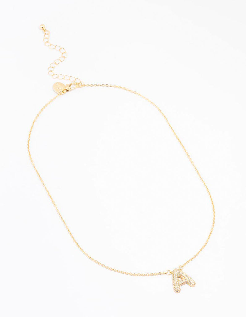 Gold Plated Pave Letter A Necklace