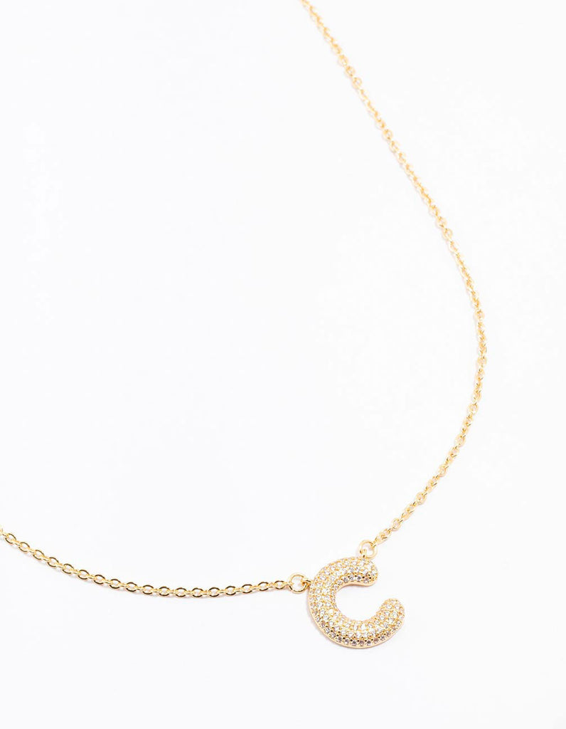 Gold Plated Pave Letter C Necklace