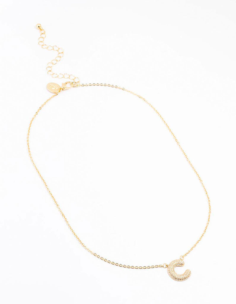 Gold Plated Pave Letter C Necklace