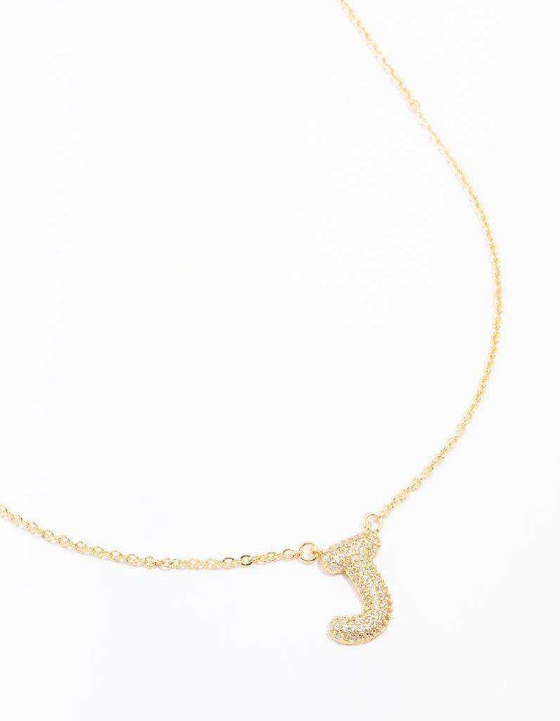 Gold Plated Pave Letter J Necklace