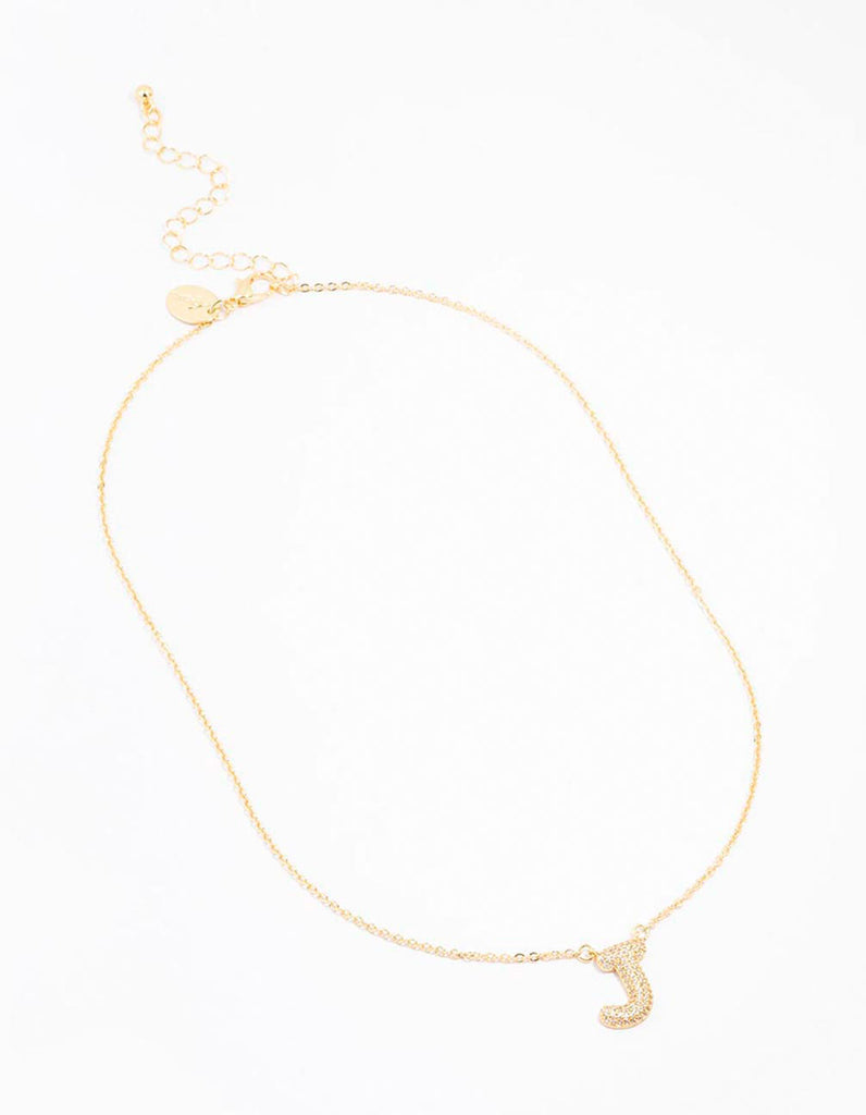 Gold Plated Pave Letter J Necklace