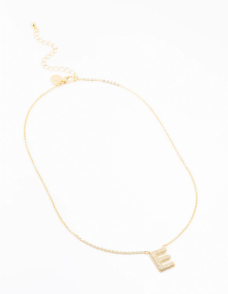 Gold Plated Pave Letter E Necklace