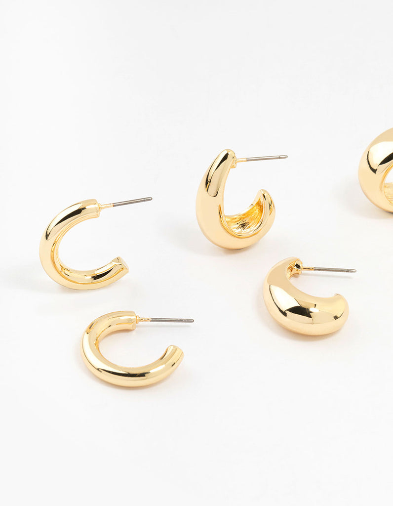 Gold Plated Chunky Hoop Earrings 3-Pack