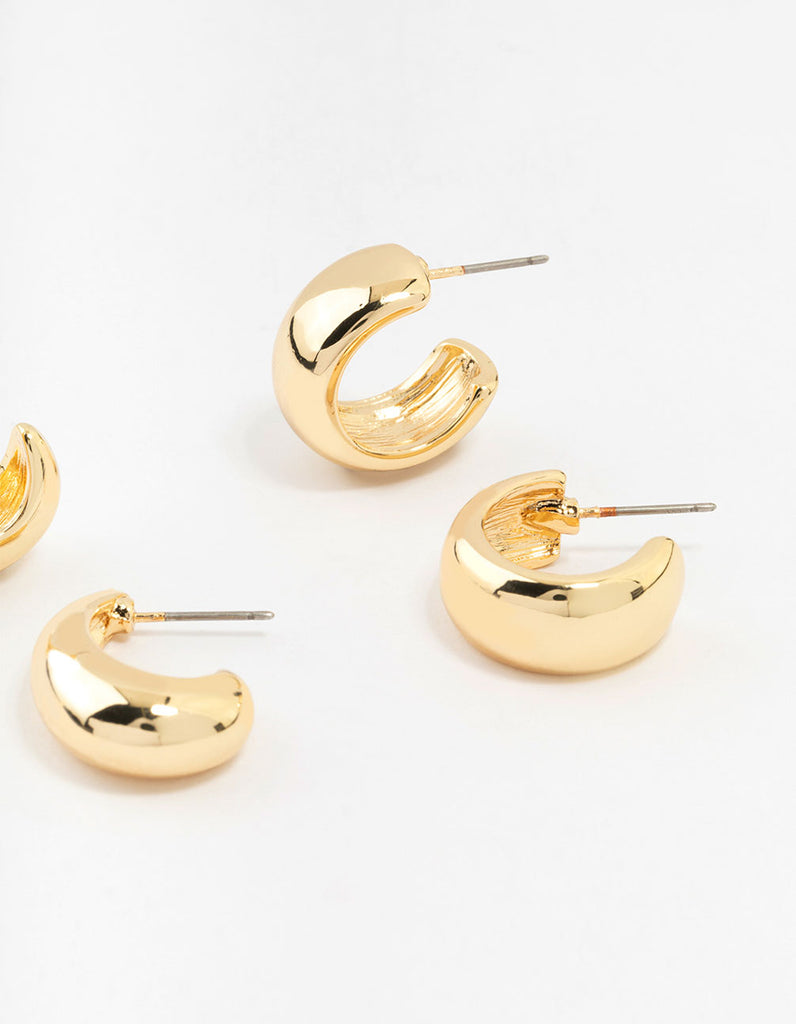 Gold Plated Chunky Hoop Earrings 3-Pack