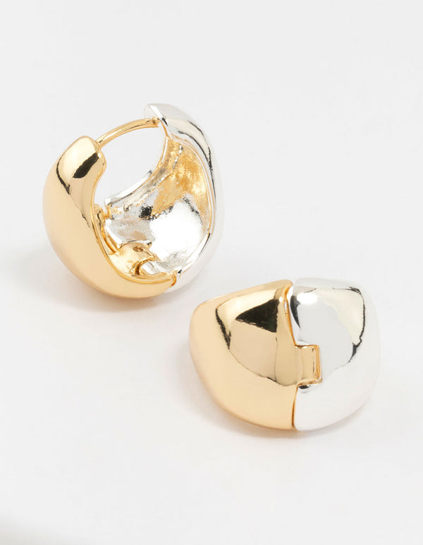 Gold & Silver Plated Chunky Reversable Huggie Earrings