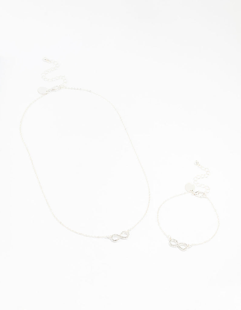 Silver Infinity Necklace & Bracelet Set