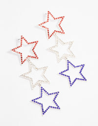 Red & Blue Star Diamante Drop Earrings - link has visual effect only