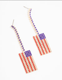 Gold Diamante American Flag Drop Earrings - link has visual effect only