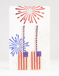 Gold Diamante American Flag Drop Earrings - link has visual effect only