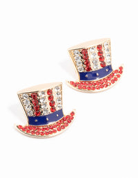 Red, White & Blue Hat Diamante Stud Earrings - link has visual effect only