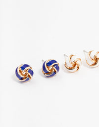 Blue, White & Red Knotted Stud Earring 3-Pack - link has visual effect only