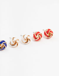 Blue, White & Red Knotted Stud Earring 3-Pack - link has visual effect only