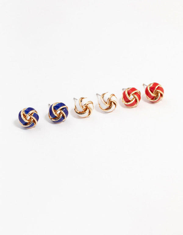 Blue, White & Red Knotted Stud Earring 3-Pack