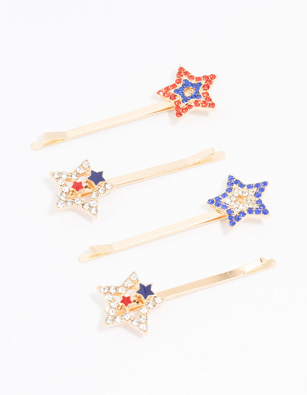 Gold Diamante Star Hair Clip 4-Pack