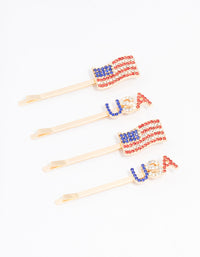 Gold USA American Flag Hair Clip 4-Pack - link has visual effect only