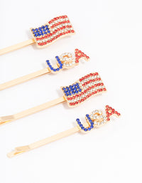 Gold USA American Flag Hair Clip 4-Pack - link has visual effect only