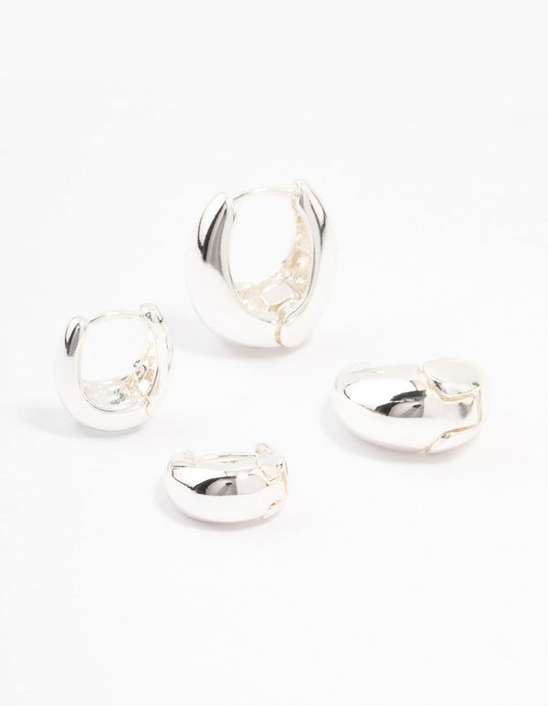 Silver Plated Small & Medium Oval Huggie Earrings