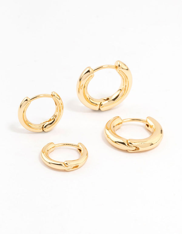 Gold Plated Thin Small Huggie Earrings 2-Pack