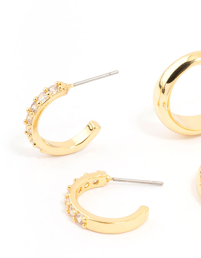 Gold Plated Cubic Zirconia Hoop Earrings 2-Pack