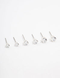 Silver Plated Cubic Zirconia Stud Earrings 3-Pack - link has visual effect only