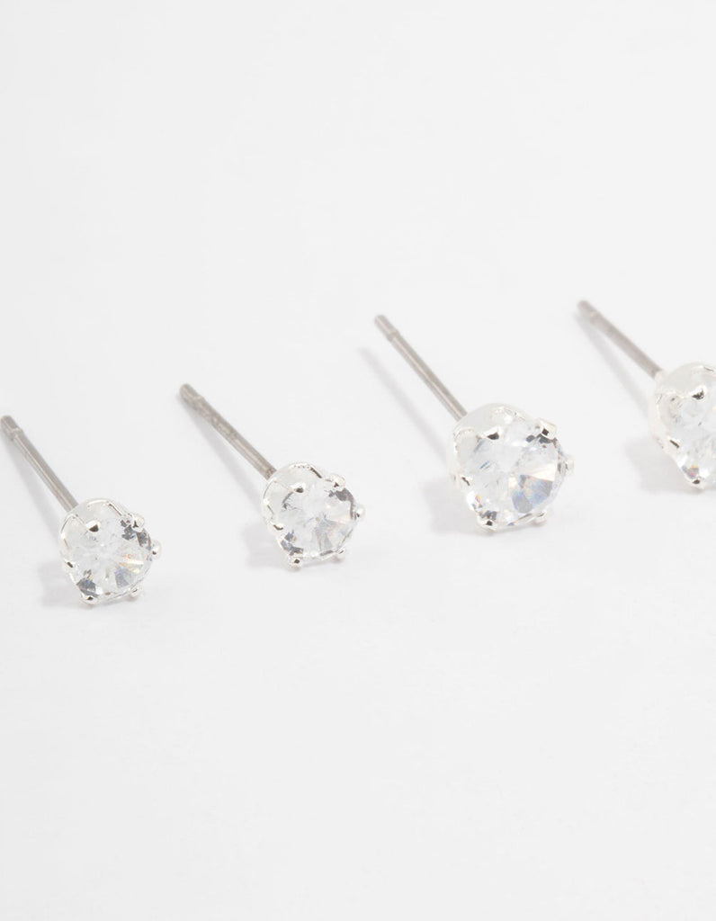 Silver Plated Cubic Zirconia Stud Earrings 3-Pack