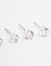 Silver Plated Cubic Zirconia Stud Earrings 3-Pack - link has visual effect only