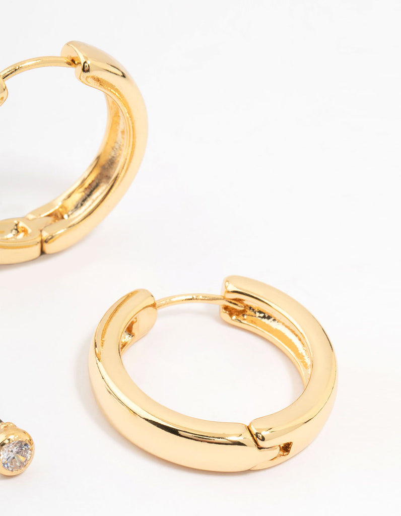 Gold Plated Cubic Zirconia Stud & Large Hoop Earrings 2-Pack