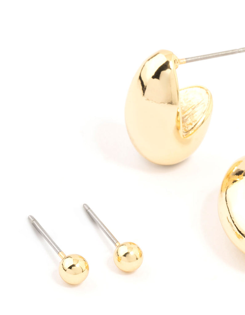 Gold Plated Oval Hoop & Stud Earrings 2-Pack