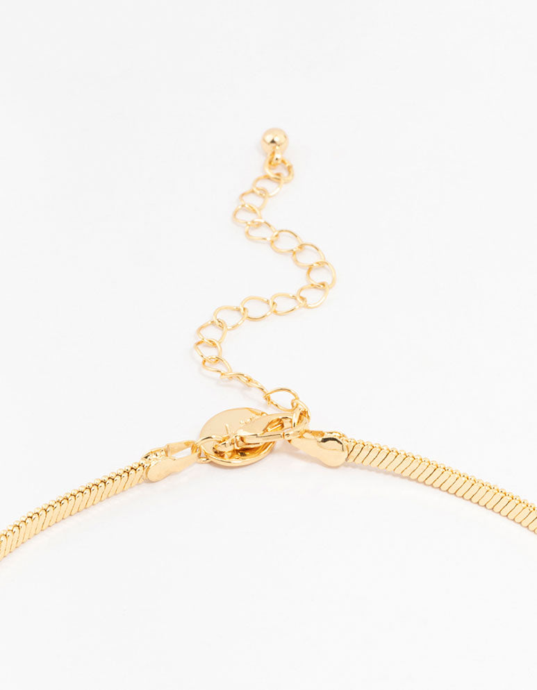 Gold Plated Round Hoop Earring & Herringbone Necklace Set