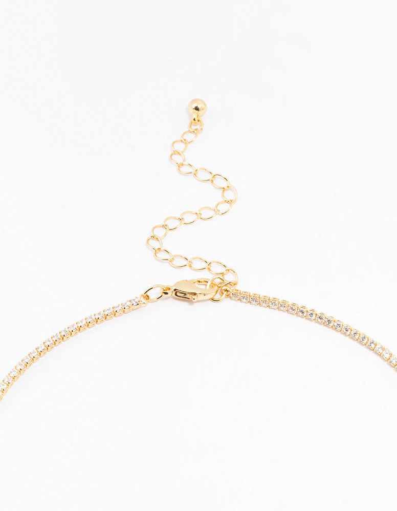 Gold Plated Cubic Zirconia Tennis Bracelet & Necklace Set