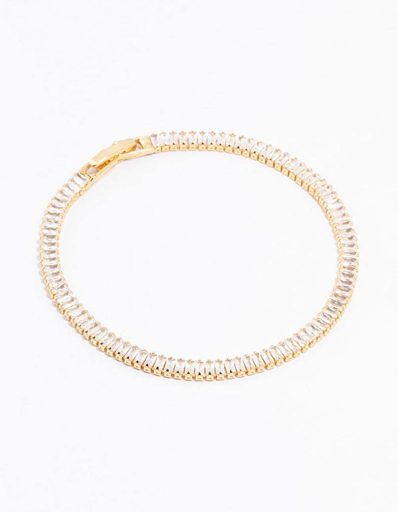 Gold Plated Cubic Zirconia Baguette Tennis Bangle