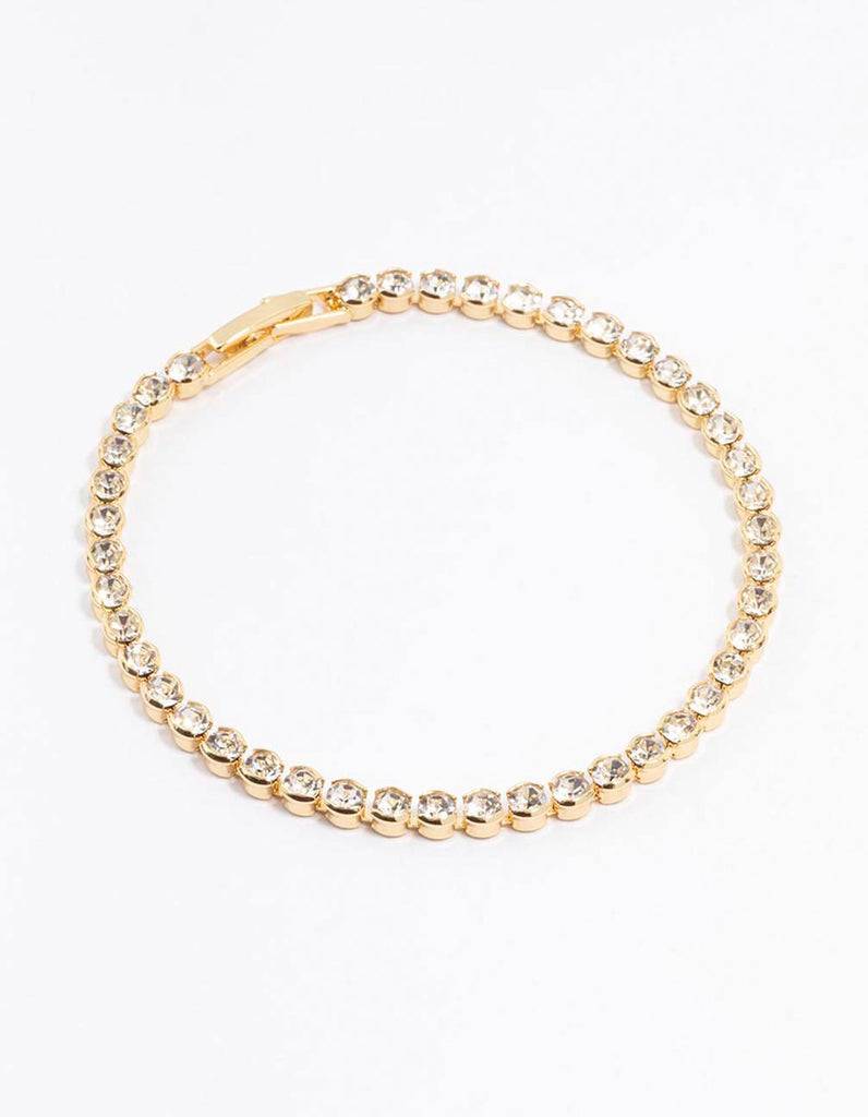 Gold Plated Round Diamante Tennis Bracelet