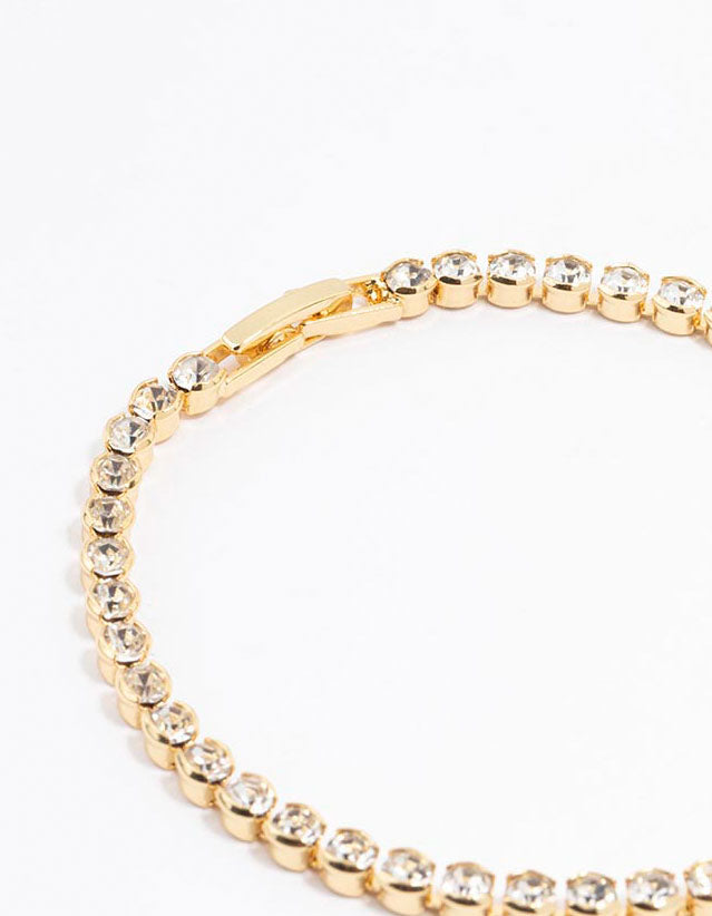 Gold Plated Round Diamante Tennis Bracelet