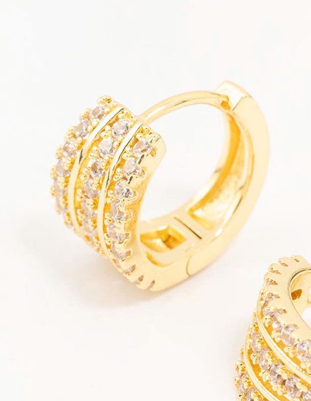 Gold Plated Triple Pave Hoop Earrings