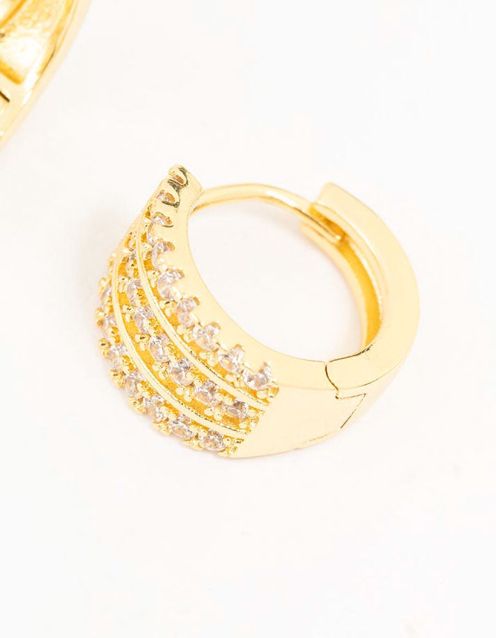 Gold Plated Triple Pave Hoop Earrings