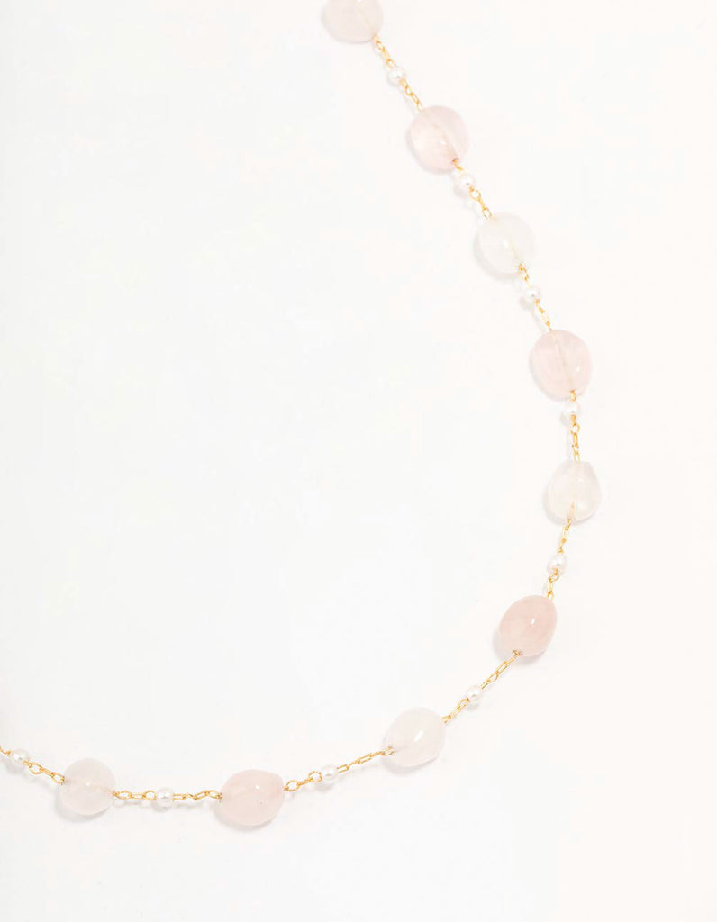 Gold Plated Alternating Semi Precious & Pearl Necklace