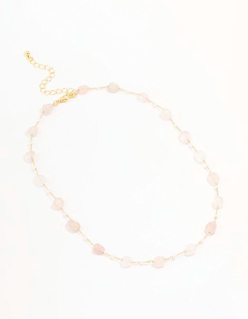 Gold Plated Alternating Semi Precious & Pearl Necklace