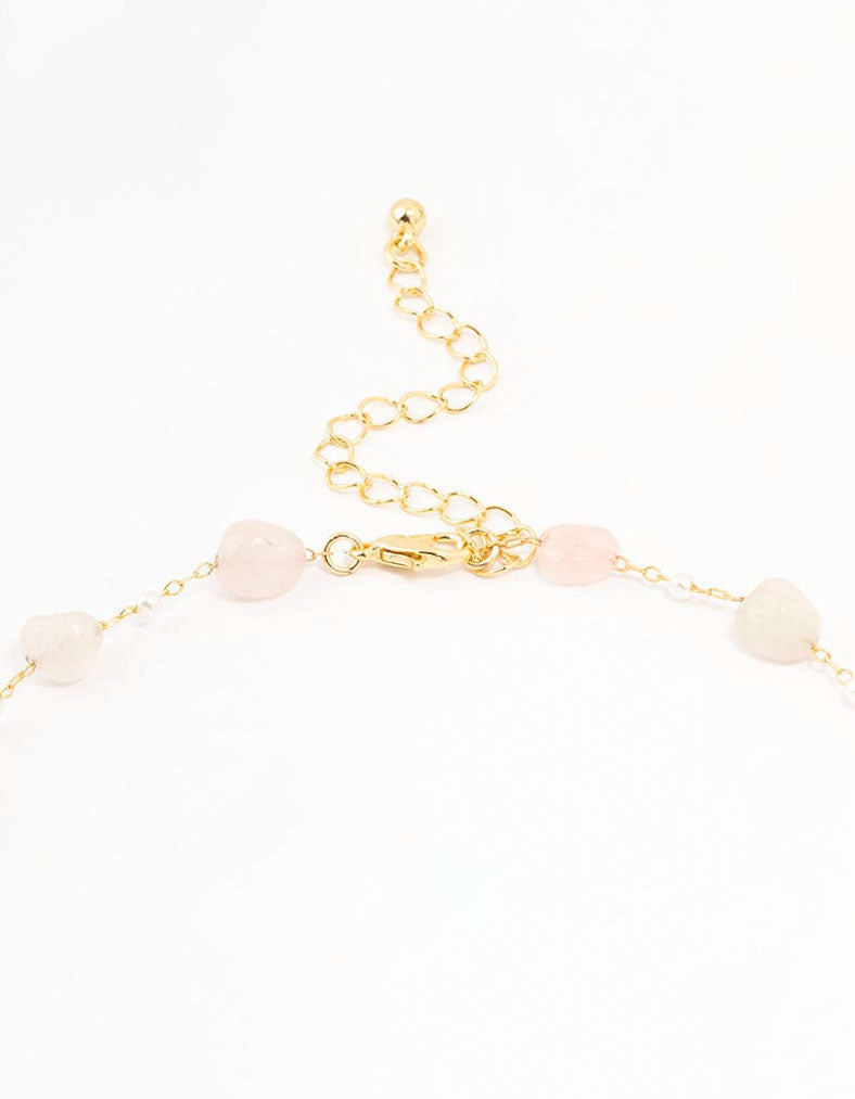 Gold Plated Alternating Semi Precious & Pearl Necklace