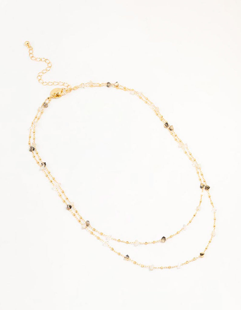 Gold Plated Station Semi Precious Shards And Ball Necklace