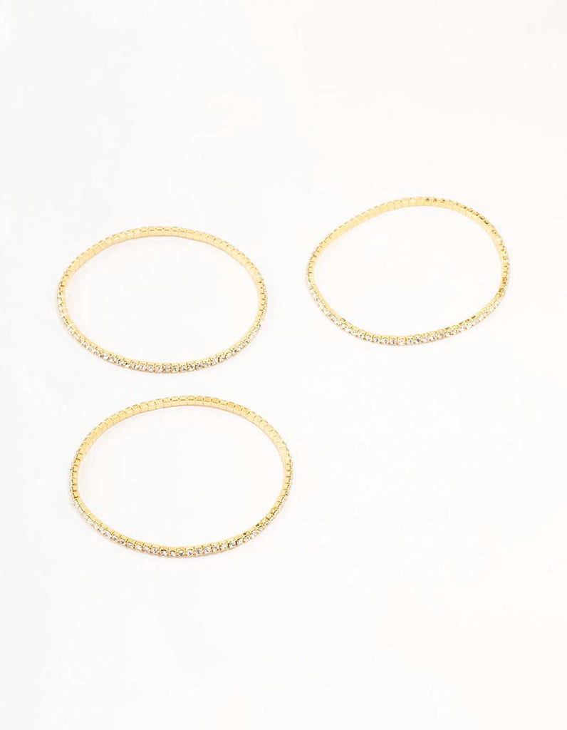 Gold Plated Stretch Cup Chain Tennis Bracelets 3-Pack