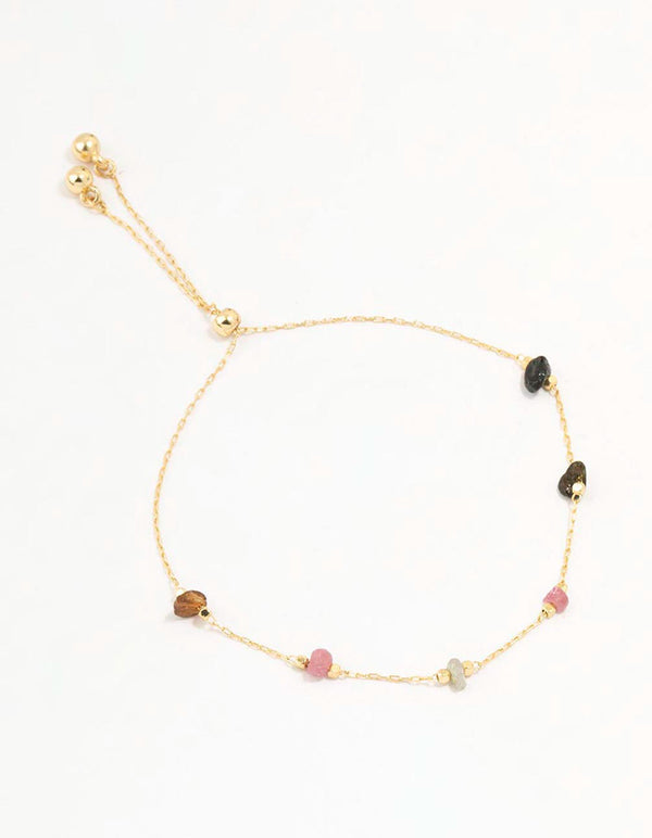 Gold Plated Semi Precious Station Toggle Bracelet