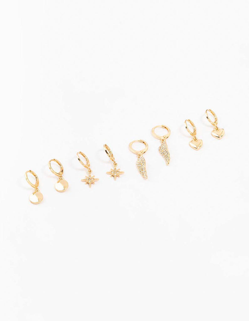 Gold Diamante Mixed Huggie Earrings 4-Pack