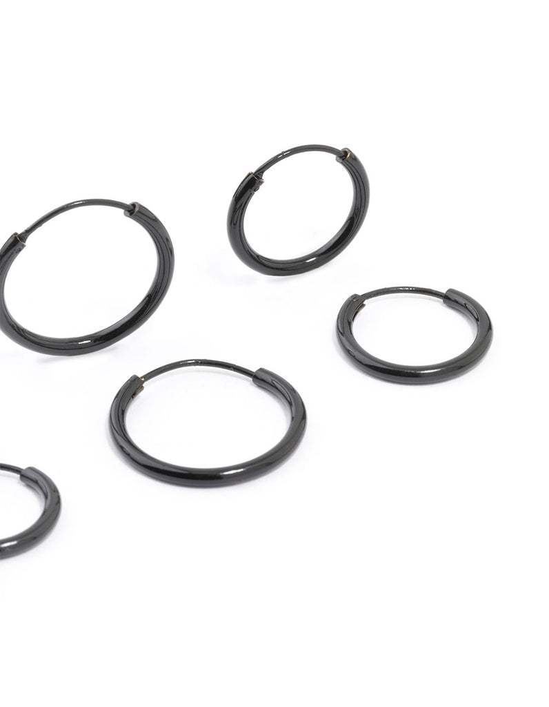 Black Mixed Fine Hoop Earrings 4-Pack