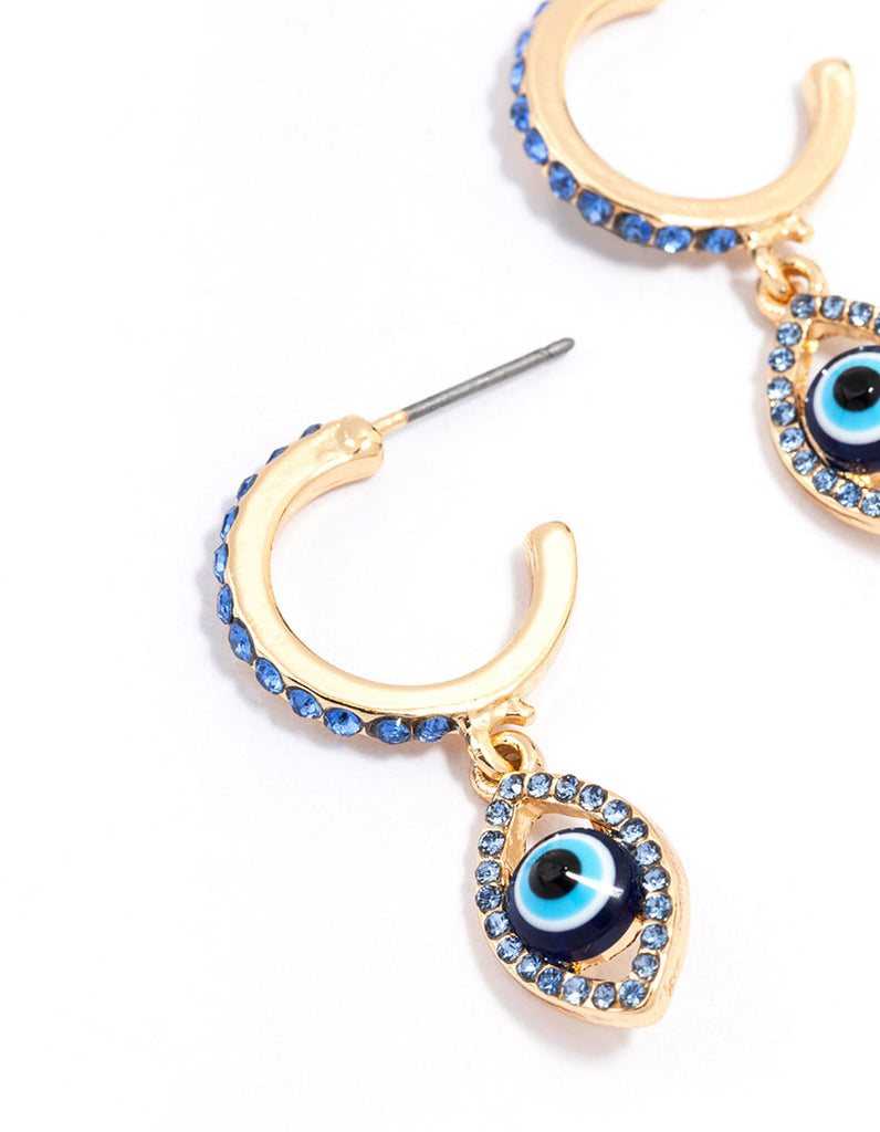 Gold Evil Eye Diamante Drop Earrings