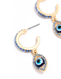 Gold Evil Eye Diamante Drop Earrings - link has visual effect only