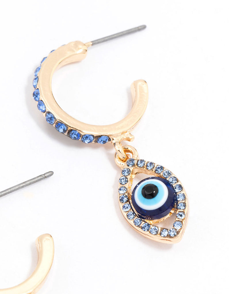 Gold Evil Eye Diamante Drop Earrings