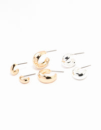 Mixed Metals Simple Hoop Earrings 3-Pack - link has visual effect only